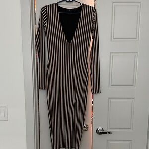 Striped Black and Tan Long Sleeve Dress